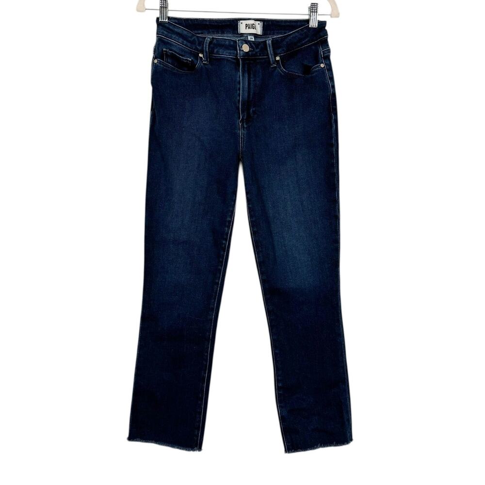 Paige Cindy Crop Cut Offs Dark Wash Denim Distressed Fringe Stretch Jeans Sz‎ 28